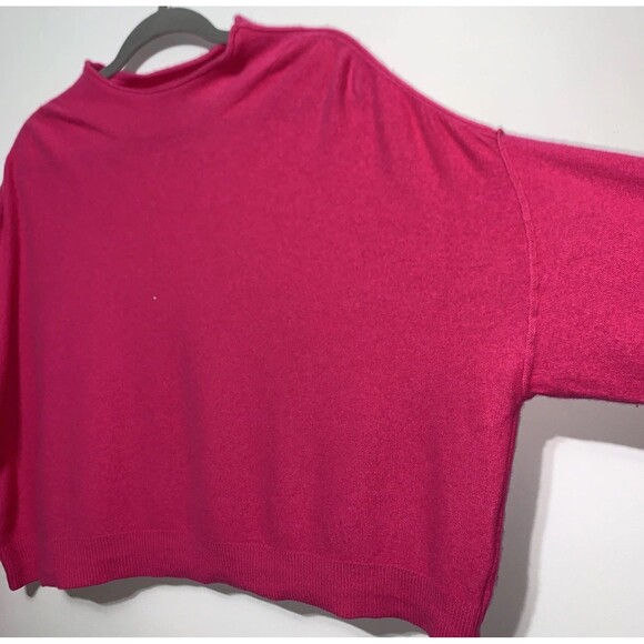 Quince 100% Mongolian Cashmere Sweater Womens XL Hot Pink Mock Neck Cropped Boxy - Picture 2 of 7